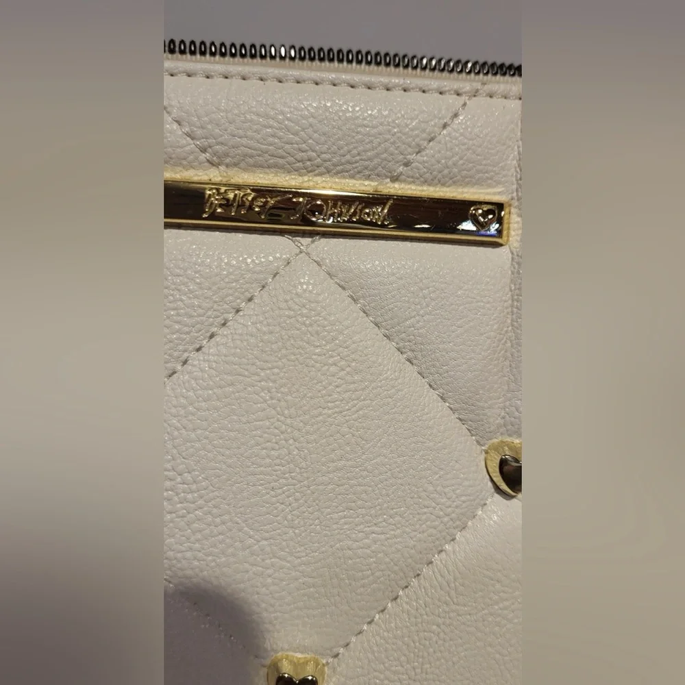 Betsey Johnson White Quilted Shoulder Bag with Pink Floral Scarf
